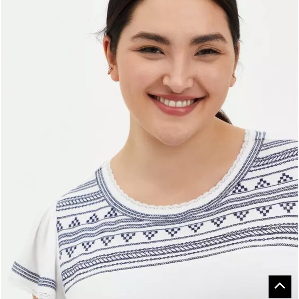 NWOT Torrid Super Soft Crewneck Embroidered Flutter Sleeve Top, sz 0 - Picture 4 of 8